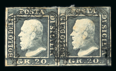 Stamp of Italian States » Sicily » 20 Grana » Stamps ** Sicily 1859 20Gr ardesia scuro horizontal pair used