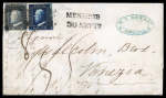 1859 20 Gr. and 10 Gr., on entire dated 30 September from Messina to Venice, written in English. Stamps with close to good margins, tied by the two-line Messina despatch handstamp at centre. Various manuscript rate marki