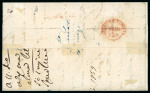 1859 20 Gr., on entire dated 1 July from Catania to Naples, bearing a single franking with good to close margins. Endorsed "Vapore Francese" and routed via Messina, with red oval maritime handstamp and arrival backstamp.