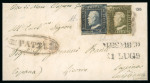 Stamp of Italian States » Sicily » 20 Grana » Covers 1859 (21.7) Large part folded entire franked 20 Gr. and 1 Gr. with unclear frame cancels, black oval PATTI handstamp at left, Messina transit at right, reverse with Cascina and blue Livorno date stamps, imperfections but