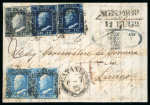 1859 20 Gr., together with two 10 Gr. and a pair of 2 Gr. Plate II, on part entire dated 11 July from Catania to Livorno, endorsed "Coi Postali Francesi". Struck with the oval-framed three-line handstamp of the Tuscan Co