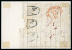 1859 20 Gr., together with two 10 Gr. and a pair of 2 Gr. Plate II, on part entire dated 11 July from Catania to Livorno, endorsed "Coi Postali Francesi". Struck with the oval-framed three-line handstamp of the Tuscan Co