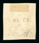 1859 20 Gr., black-slate (nero ardesia), position 72 showing retouch between the “R” and “2”, with four good even margins. Lightly used example.  A scarce and highly attractive example of this recorded retouched position