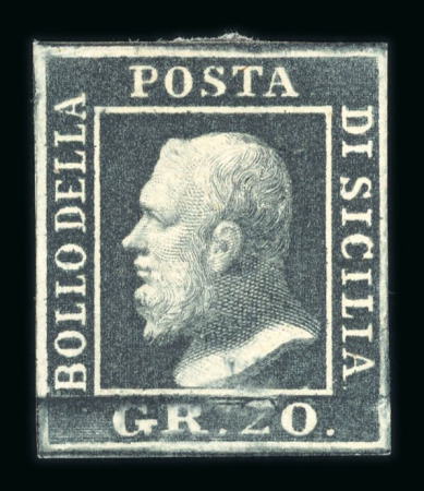 Stamp of Italian States » Sicily » 20 Grana » Retouches ** Sicily 1859 20Gr ardesia scuro position 72 retouch fresh unused without gum
