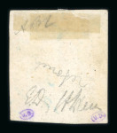 1859 20 Gr., dark slate (ardesia scuro), position 72 showing retouch between the “R” and “2”, with four margins. Fine used example.   A scarce and attractive example of this recorded retouched position, displaying excell