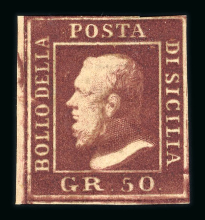 1859 50 Gr., brown-lake (lacca bruno), with good to large margins. Fresh unused example with large part original brownish gum.   A fine and attractive example of this high value, displaying excellent freshness, rich colo
