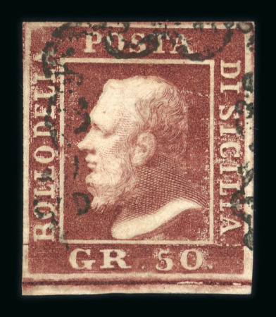 Stamp of Italian States » Sicily » 50 Grana » Stamps Sicily 1859 50Gr lacca bruno four margined dry print used
