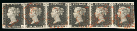Stamp of Great Britain » 1840 1d Black and 1d Red plates 1a to 11 1840 1d black pl.3, HG-HL  horizontal strip of six,