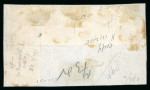 1840 1d Black Plate 2 (HH, HL, FL, GL) and 2d Blue Plate 1 (NG), on fragment. A most attractive and highly unusual combination, all with four margins and neatly tied by fine strikes of the red Maltese Cross. A striking a