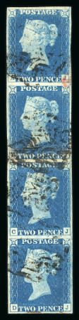 Stamp of Great Britain » 1840 2d Blue (ordered by plate number) 1840 2d blue pl.1 vertical strip of four AJ-DJ used