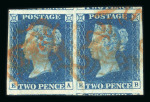 Stamp of Great Britain » 1840 2d Blue (ordered by plate number) 1840 2d pale blue pl.2 in horizontal pair EA-EB with large to enormous margins, used