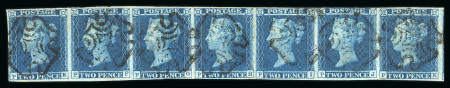 Stamp of Great Britain » 1841 2d Blue 1841 2d deep blue Pl.3 horizontal strip of seven with clear to good margins all round and neat strikes of black MC