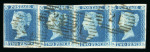 Stamp of Great Britain » 1841 2d Blue 1841 2d blue pl.4 horizontal strip of 3 LI-LL with clear to large margins and "ivory" heads, used