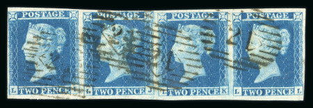 Stamp of Great Britain » 1841 2d Blue 1841 2d blue pl.4 horizontal strip of 3 LI-LL with clear to large margins and "ivory" heads, used