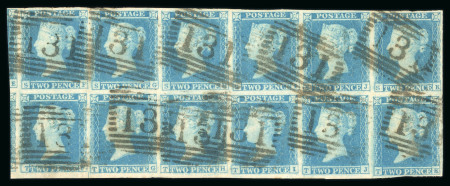 Stamp of Great Britain » 1841 2d Blue 1841 2d blue Pl.4 block of twelve SF-TK with good margins all round and neat strikes of "131" postmark of Edinburgh