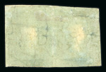 1841 2d Blue Plate 3 (AD–AE). A horizontal pair with part upper sheet margin showing inscription “Labels ABOVE the”. Mint with redistributed gum, thin spots noted. Fresh and attractive, and a scarce multiple.
