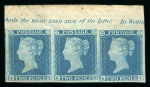 Stamp of Great Britain » 1841 2d Blue 1841 2d blue pl.4 in upper marginal strip of three AG-AI  with large margins and inscription mint with part o.g.