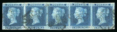 Stamp of Great Britain » 1841 2d Blue 1841 2d blue group of fine used multiples on card