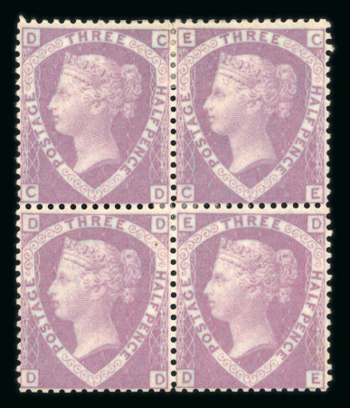 Stamp of Great Britain » 1854-70 Perforated Line Engraved 1860 1 1/2d rosy mauve, prepared for used but not issued in mint block of four