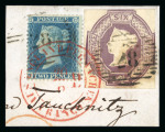 1847-54 6d Dull Lilac and 1855 2d Plate 5, on piece both tied by London “28” postmarks
