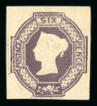 1847–54 6d Violet (watermark reversed, as usual). A very fine example with four large to very large margins, retaining greenish-tinted original gum. Shows a ghost impression at left and below. A trace of a tiny tone in t