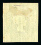 1847–54 6d Violet (watermark reversed, as usual). A very fine example with four large to very large margins, retaining greenish-tinted original gum. Shows a ghost impression at left and below. A trace of a tiny tone in t