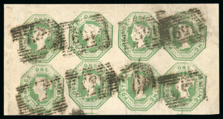 Stamp of Great Britain » 1847-54 Embossed GB 1847-54 1s Embossed pale green die 2 in used block of eight