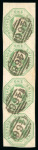 1847–54 1s Pale Green, Die 2. A very fine used vertical strip of three with good margins all round, neatly cancelled by strikes of the “466” Liverpool numeral. A scarce and attractive multiple. (SG £3,000 as singles).