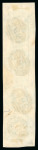 1847–54 1s Pale Green, Die 2. A very fine used vertical strip of three with good margins all round, neatly cancelled by strikes of the “466” Liverpool numeral. A scarce and attractive multiple. (SG £3,000 as singles).