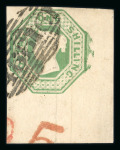 1847-54 1s green die 2 lower left corner marginal used with "466"  of Liverpool