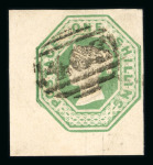 Stamp of Great Britain » 1847-54 Embossed GB 1847-54 1s Embossed green die 2 lower left corner marginal example, used