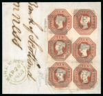 Stamp of Great Britain » 1847-54 Embossed GB 1847-54 Embossed 10d brown in block of six, tied "131" postmarks of Edinburgh to piece