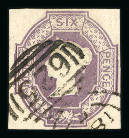 Stamp of Great Britain » 1847-54 Embossed 1847-54 6d mauve with four margins fine used with "625" of Portsmouth.