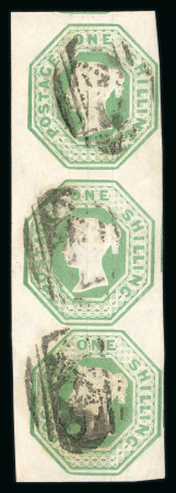Stamp of Great Britain » 1847-54 Embossed 1847-54 1s pale green used group with strip of three, pair and single