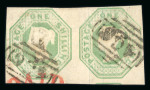 Stamp of Great Britain » 1847-54 Embossed 1847-54 1s pale green used group with strip of three, pair and single