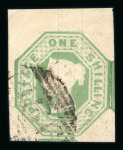 Stamp of Great Britain » 1847-54 Embossed 1847-54 1s pale green used group with strip of three, pair and single