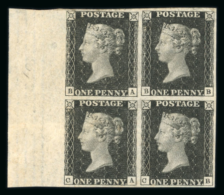 Stamp of Great Britain » 1840 1d Black and 1d Red plates 1a to 11 1840 1d black pl.7 BA-CB, marvellous left marginal
