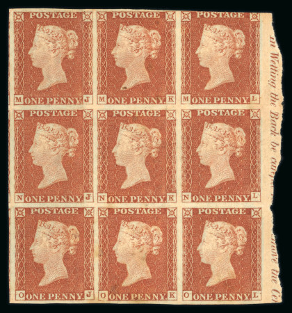 Stamp of Great Britain » 1841 1d Red 1841 1d red-brown Pl. 34, marginal block of nine MJ-OL