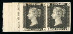 1840 1d Black, Plate 5 (IA–IB). Left-hand sheet marginal pair mint showing part of the inscription “D SIDE of the Letter”