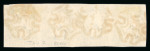 1840 1d Black Plate 7. A horizontal strip of four (PC–PF) with margins all round, neatly struck with red Maltese Cross cancellations. A fine and attractive multiple in scarce strip format.  Provenance: Robson Lowe sale, 
