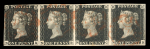 Stamp of Great Britain » 1840 1d Black and 1d Red plates 1a to 11 1840 1d black pl.6 in used horizontal strip of four NA-ND