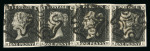 1840 1d Black Plate 10. A horizontal strip of four (KF–KI) with good margins, neatly struck by four fine black Maltese Cross cancellations