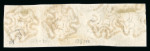 1840 1d Black Plate 10. A horizontal strip of four (KF–KI) with good margins, neatly struck by four fine black Maltese Cross cancellations