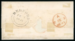 1840 1d Grey-Black, Plate 6 (JB–JE). Horizontal strip of four on cover — exceptional quality.  An outstanding and highly desirable usage, the horizontal strip of four is affixed to a cover from Bedford dated 1 February 1