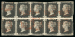1840 1d Black, Plate 7 (BC–CG). Exceptional block of ten used with light red Maltese Crosses