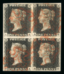 Stamp of Great Britain » 1840 1d Black and 1d Red plates 1a to 11 1840 1d black pl.6 used block of four
