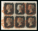 Stamp of Great Britain » 1840 1d Black and 1d Red plates 1a to 11 1840 1d black pl.8 in used block of six on piece
