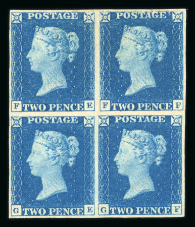 Stamp of Great Britain » 1840 2d Blue (ordered by plate number) 1840 2d blue pl.1 FE-GF, brilliant mint block of four