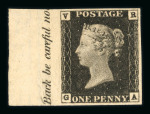 1840 VR Official 1d black GA mint left hand marginal singl with inscription