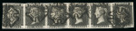 Stamp of Great Britain » 1840 1d Black and 1d Red plates 1a to 11 1840 1d grey-black pl.5 in horizontal strip of 5 EC-EH with clear to good margins and six fine strikes of black MC